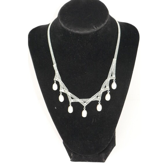 Silver Tone 16.5" Necklace with Dangling Pearls - Picture 5 of 7